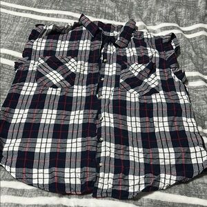 Jachs Girlfriend New York Plaid red white and blue Button-Up Sleeveless Shirt